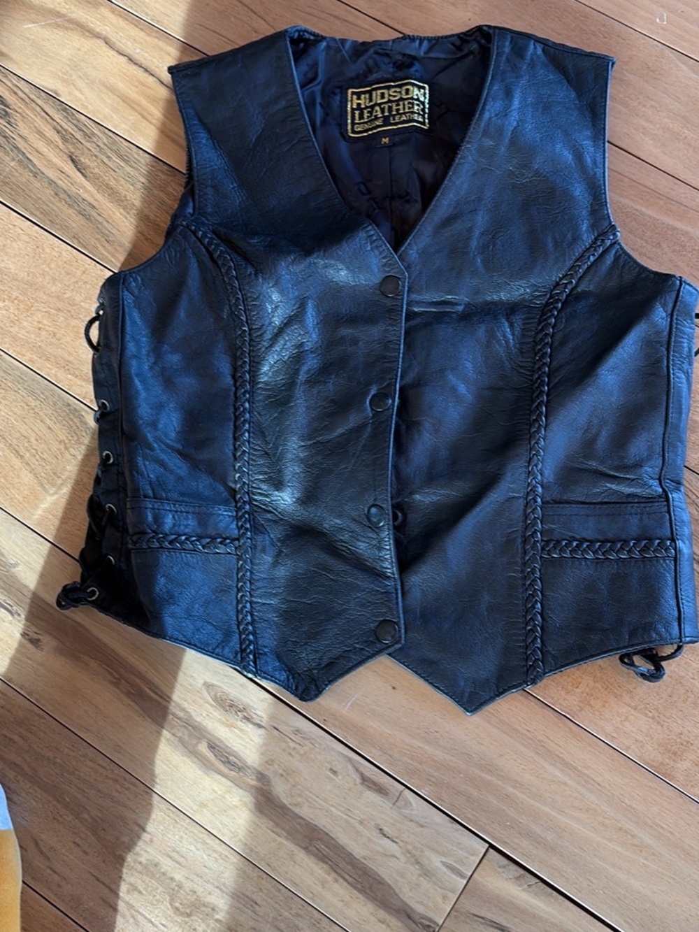 Hudson Leather Braided Black Moto Vest - Women